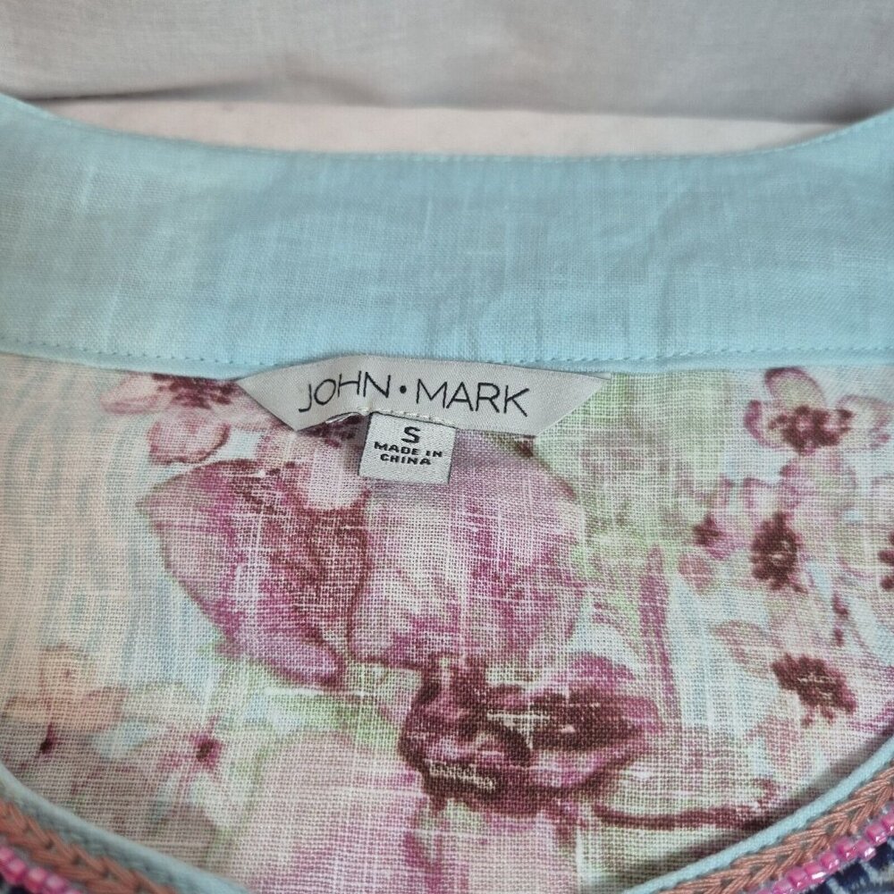 John Mark Women's Size S Floral Print Embroidered and Beaded Tunic Blue Pink 53 - Picture 10 of 14
